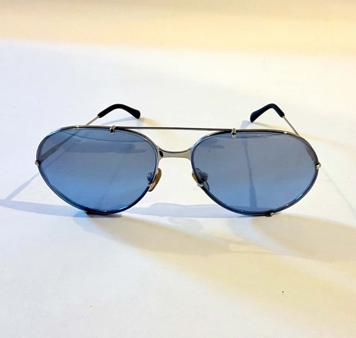 PORSCHE DESIGN Oval Herren Sonnenbrille getönte blaue Gläser Metall silber
