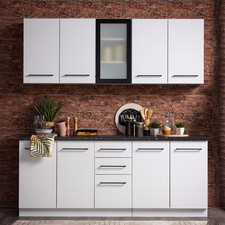 Cuisine Moderne Meuble de Cuisine Équipée Kitchenette Blanche Bois Homestyle4u