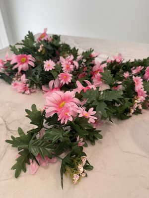 2 Vintage Pink Faux Daisy Plastic Chain Link Garland 6ft each Floral Decoration