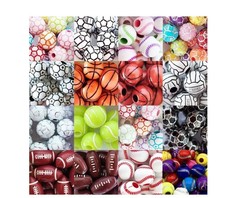 70Pcs Sports Beads - 12mm Basketball, Baseball, Volleyball, Small, Multicolor