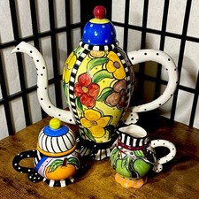 CHARMA Vintage Painted Ceramic Floral Teapot Set boxed with care