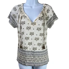 Lucky Brand Tie Front Top Holly Size XS Black Tan Cream