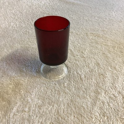 Vintage Luminarc France Ruby Red Cordial Juice Glass/Wine, Clear Footing 4  EUC