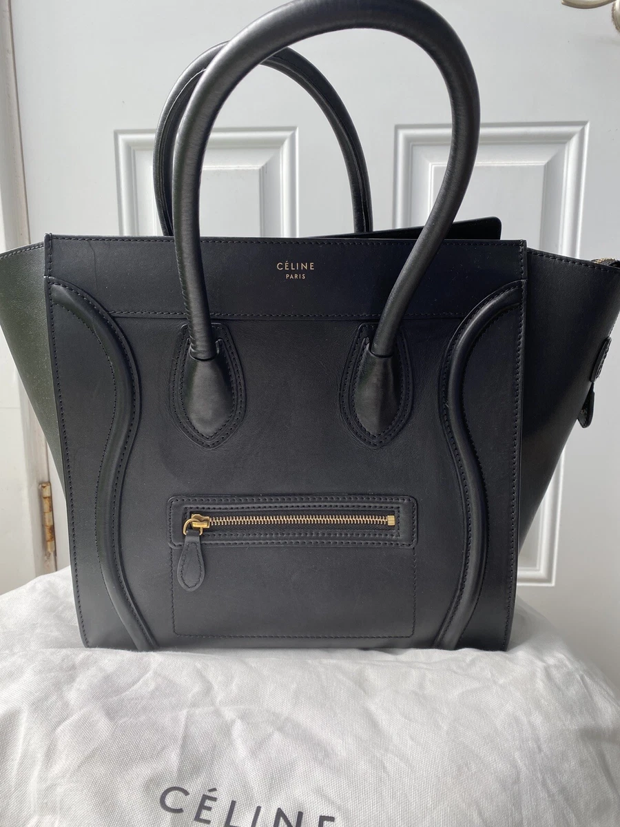 CELINE Black Leather Nano Luggage Shoulder Bag