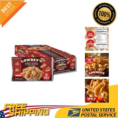 Flavorful Hot & Spicy Pork Rinds - 18-Pack of 1.75oz Microwaveable Chicharrones