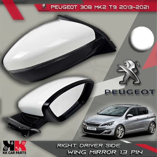 PEUGEOT 308 MK2 T9 2013-2021 RIGHT DRIVER WING MIRROR WHITE 13PIN POWER FOLD OEM