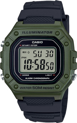 Casio W218H-3AV, 50 Meter WR Chronograph Watch, Alarm, Black Resin, Illuminator