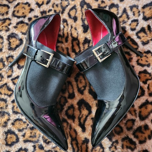 $1000 Cesare Paciotti Boots Gothic Buckle Black Patent Ankle Stiletto Booties 40 - Picture 3 of 10