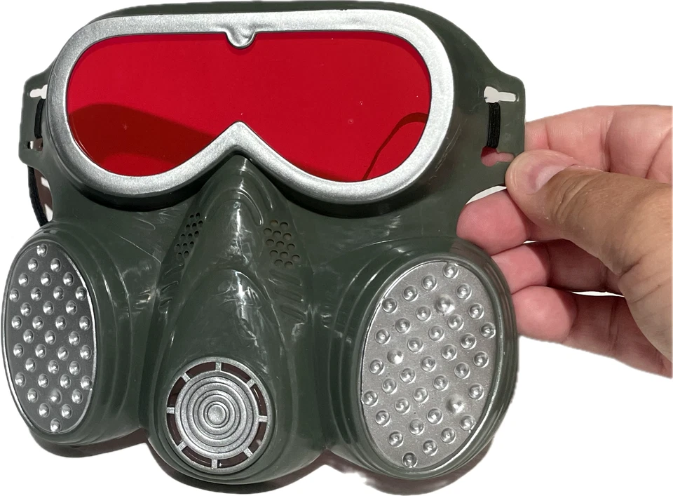 ZOMBIE GAS MASK Green Plastic Face Army Costume Red Goggles Biohazard Fake Toy - Image 4 of 4