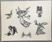 Tattoo Flash Single Sheet Print Heavenly Angel Saint Cherub Heaven 11  X 14  