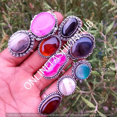Slice Agate & Mix Gemstone 925 Sterling Silver Plated Wholesale Lot Fancy Ring