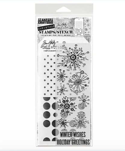 New! TIM HOLTZ Stampers Anonymous RETRO FLAKES Stamps & Stencil Set THMM185