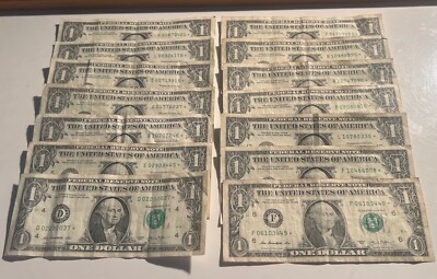 Lot Of 14 $1 Common Star Notes - Varied Serial #s and Banks