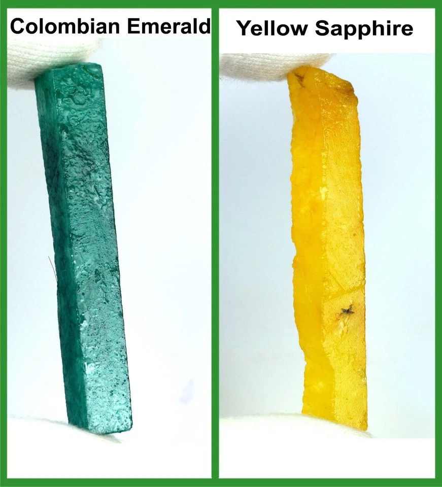 Natural Colombian Emerald & Yellow Sapphire 120 Ct.+ Gemstone Slice Rough Pair - Image 2 of 4