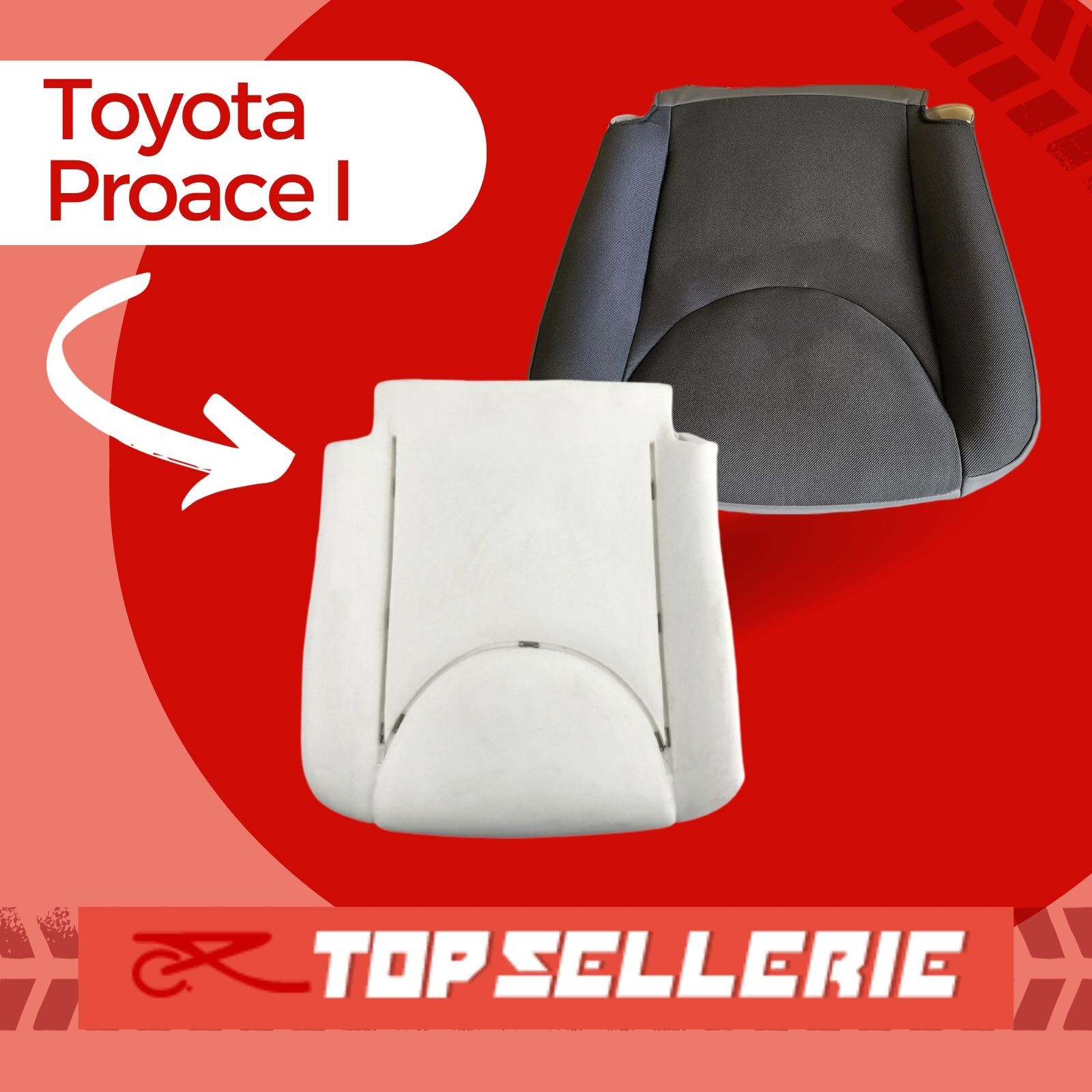Coiffe et mousse d'assise en tissu gris et simili pour Toyota Proace I-HA98