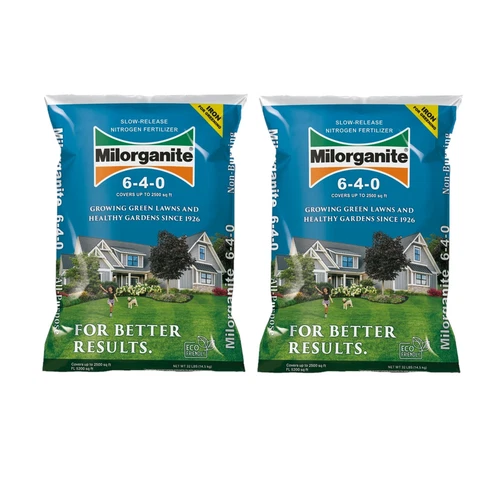 Milorganite Slow Release Nitrogen Lawn Fertilizer 6-4-0, 32 Pounds (Pack of 2)