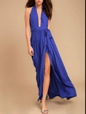 Lulu's Magical Movement Blue Halter Neck Wrap Rayon Maxi Dress NWT S
