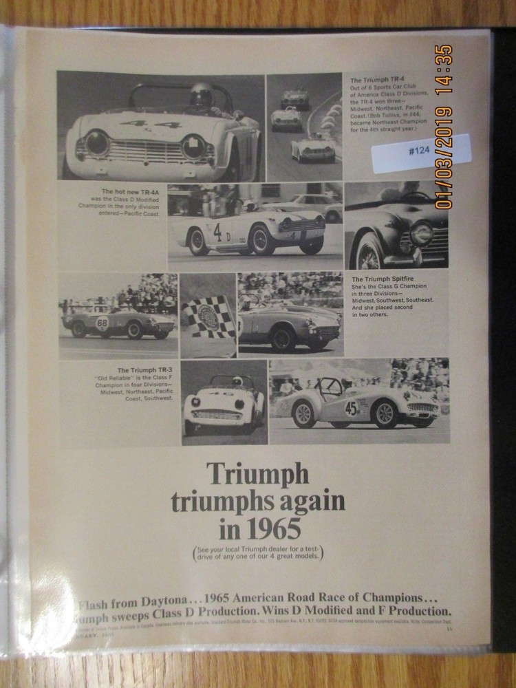 TriumphAdv#165 Advertisement 1965 Triumph TR-4 Race Cars