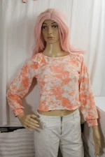 Women's rare sport Orange floral polyester 12 long sleeve scoop neck crop top