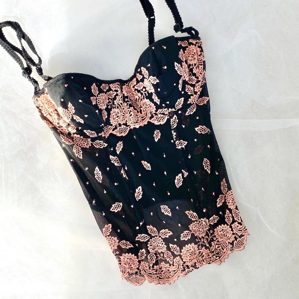 La Perla Vintage Brillante Hoja de Oro Rosa Corsé Bustier Top Talla 34 Foto 3 de 4