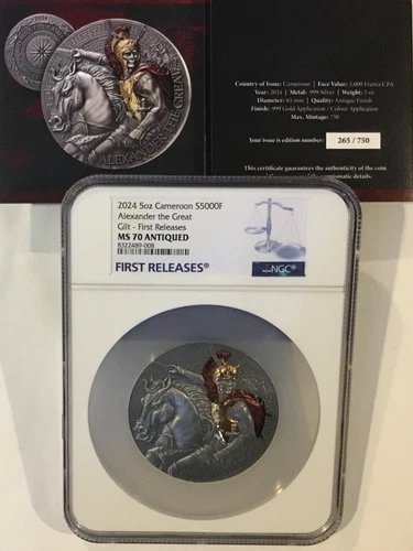 2024 Cameroon 5oz .999 Silver Great Commanders Alexander the Great NGC MS70 FR !