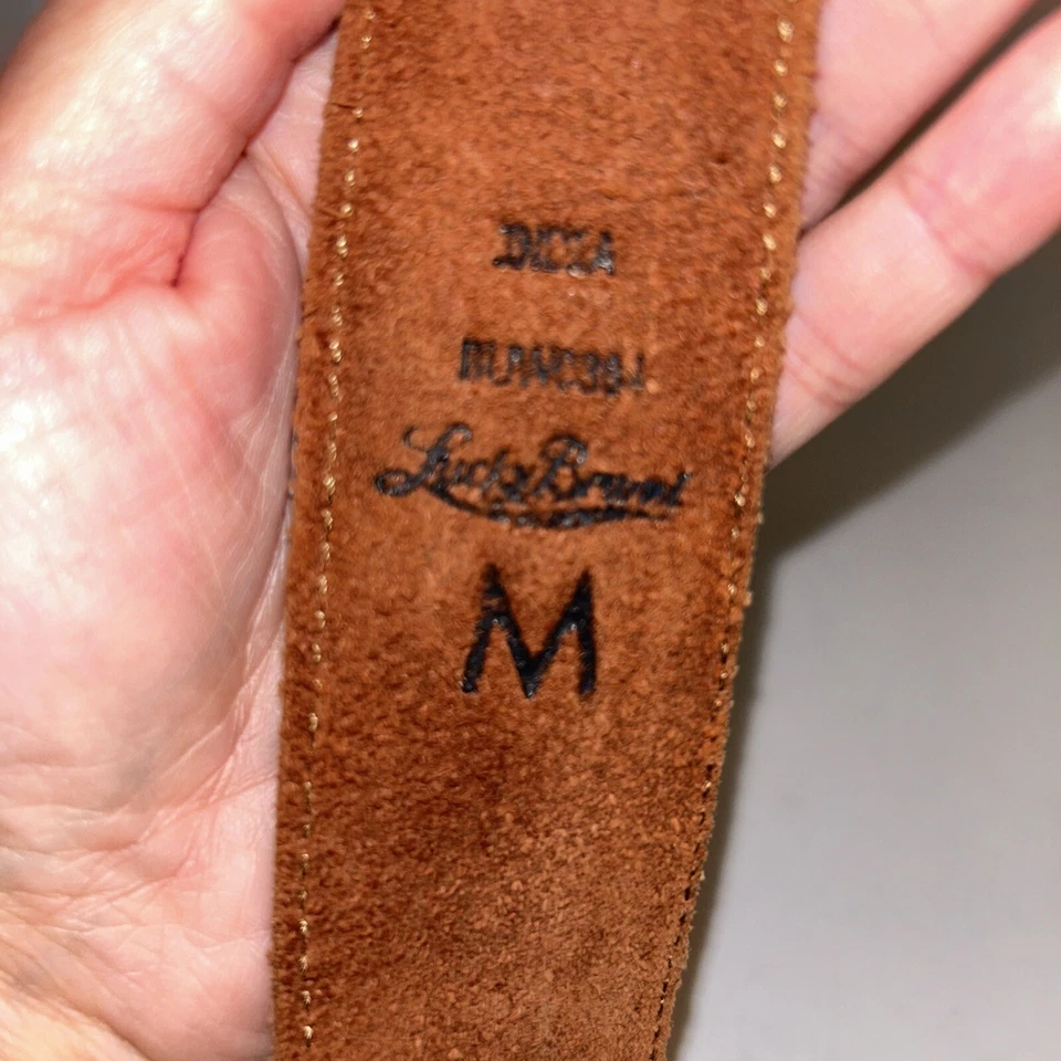 Lucky Brand Beaded Leather Belt Women Size Medium Made In India Light Brwn/White - Image 4 of 4