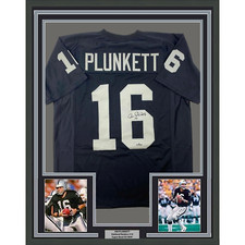 Framed Facsimile Autographed Jim Plunkett 33x42 Black Reprint Laser Auto Jersey