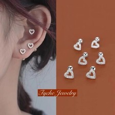 Women Silver Small Heart CZ Diamond Stud Earrings Surgical Steel Jewelry Gift