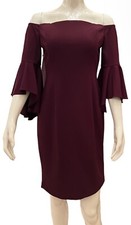 Calvin Klein Women's Crepe Off The Shoulder 3/4 Flutter Bell Sleeve Dress Sz 2