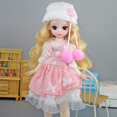 Mini BJD Doll Toy 12 inch Cute Girl Doll w/ Curly Wig Dress Shoes Hat Full  Set | eBay