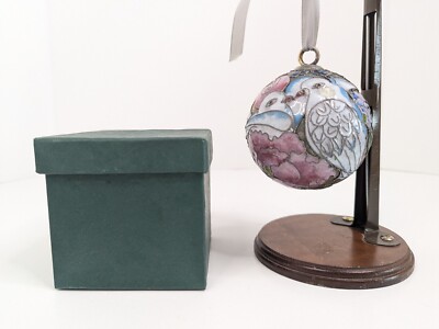 Victorian Enameling Cloisonné Round Pair Of Doves 3'' Ornament w/Box NYCO Int.