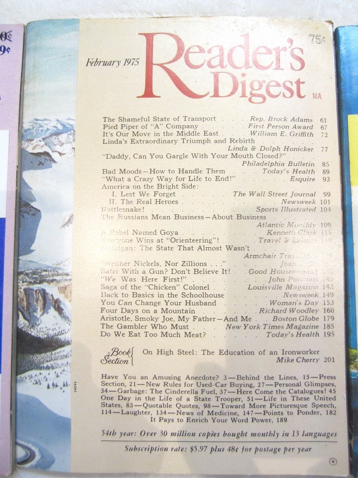 Readers Digest Magazine 1974-75 Lot of 3 - Image 3 of 4