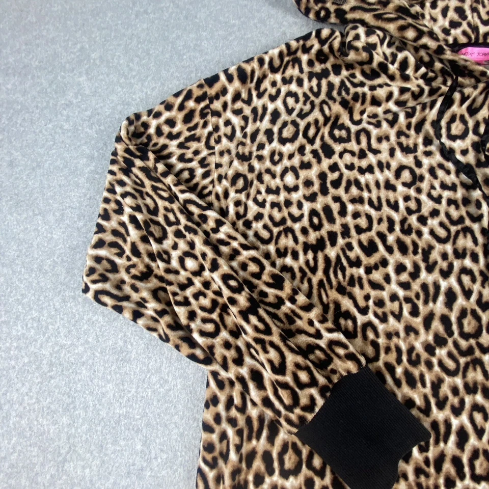 Betsey Johnson Nightgown Womens Medium Tan Black Leopard Print Hooded Plush Soft - Image 2 of 4