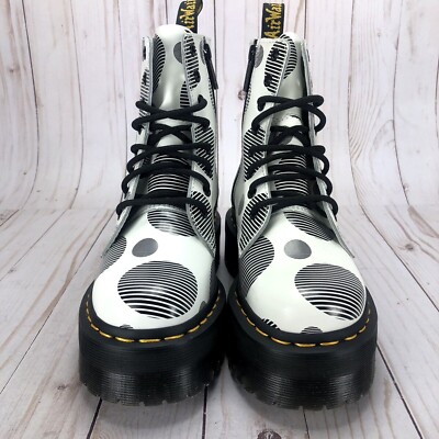 Dr Martens 1460 Jadon Boots Combat Polka Dot Platform White Black
