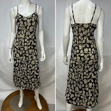Vintage Josie Natori Women s XS Leaf Vine Print Lace Trim Midi Nightgown Slip