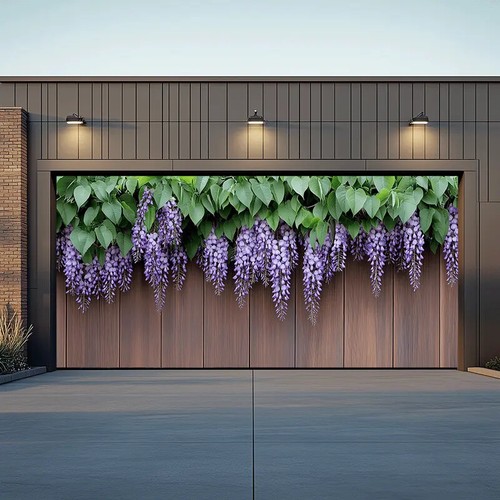 Purple Tassel Flower Garage Door Banner Fibre Weaving Decor Garage Cover - Picture 2 of 15