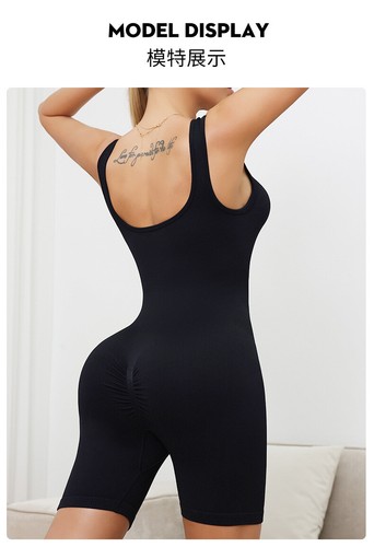 Thread kurzer Jumpsuit V-Ausschnitt Hüftanzug Einteiler nahtlos Erhöhung Yoga Damen - Bild 6 von 17