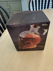 Skull Glass Decanter Bottle with cork, 750 ml, Liquor or Wine Bottle BlkSmith 7"