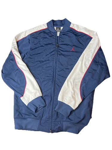 Air Jordan, Vintage Air Jordan Navy Small Men’s Track Jacket Red Logo, White Striped Sleeves