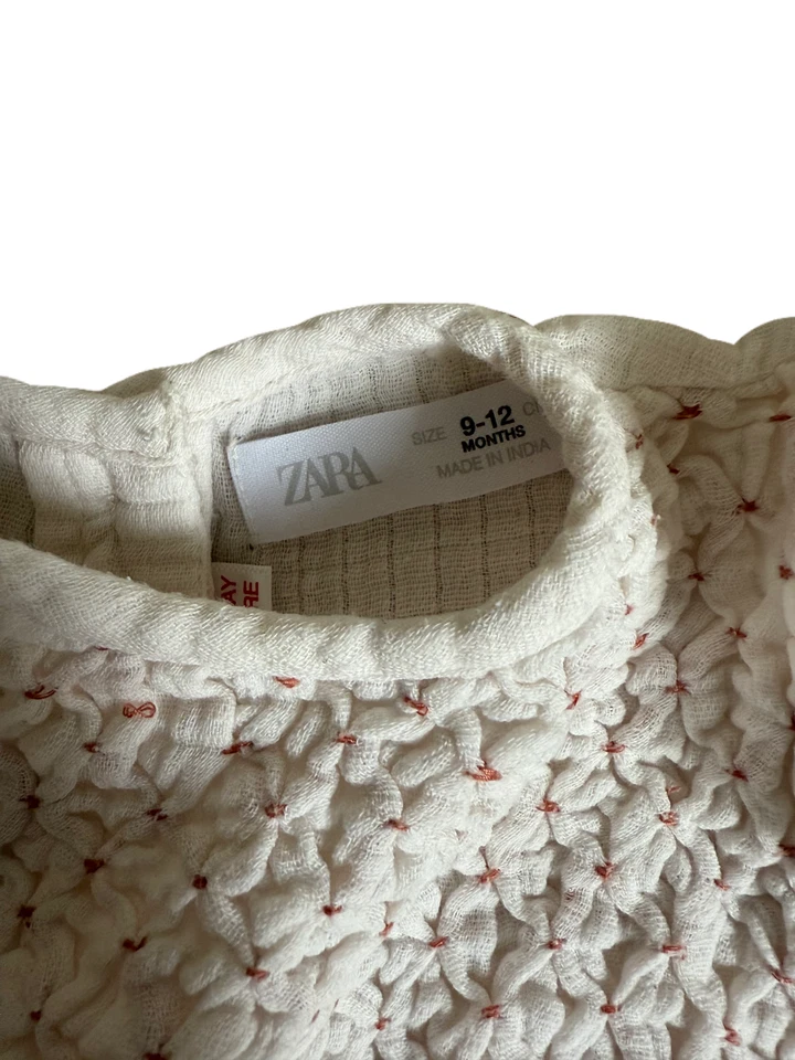 ZARA Baby Girl White Smocked Short Sleeve Tunic Top Shirt 9 12 Months - Image 3 of 4