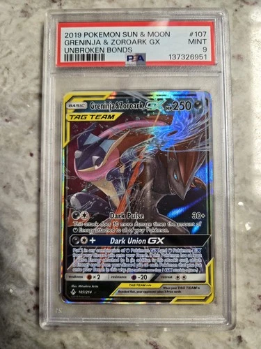 PSA 9 2019 Greninja & Zoroark GX 107/214 Tag Team Unbroken Bonds Pokemon