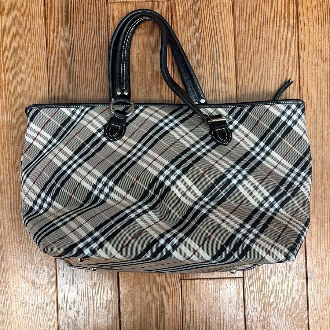 Burberry Blue Label Tote Bag Nova Check Beige Canvas Leather Handbag Bag New thumbnail 3