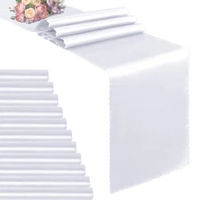 12 Pack 12 x 72 Inch White Satin Table Runners, Wedding, Banquet, Party Decor