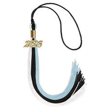 Endea Graduation Black/Light Blue/White Tassel With Gold Date Drop