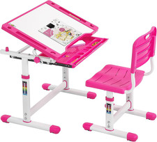 Adjustable Kids Desk Chair Set with Storage Drawers - Pink