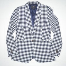 Mint J CREW Parke Stretch Cotton Navy Check One Button Jacket Blazer Sz 0