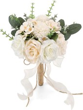 9.5In Wedding Bouquets for Bride Bridesmaid, Champagne Roses White Artificial Fl
