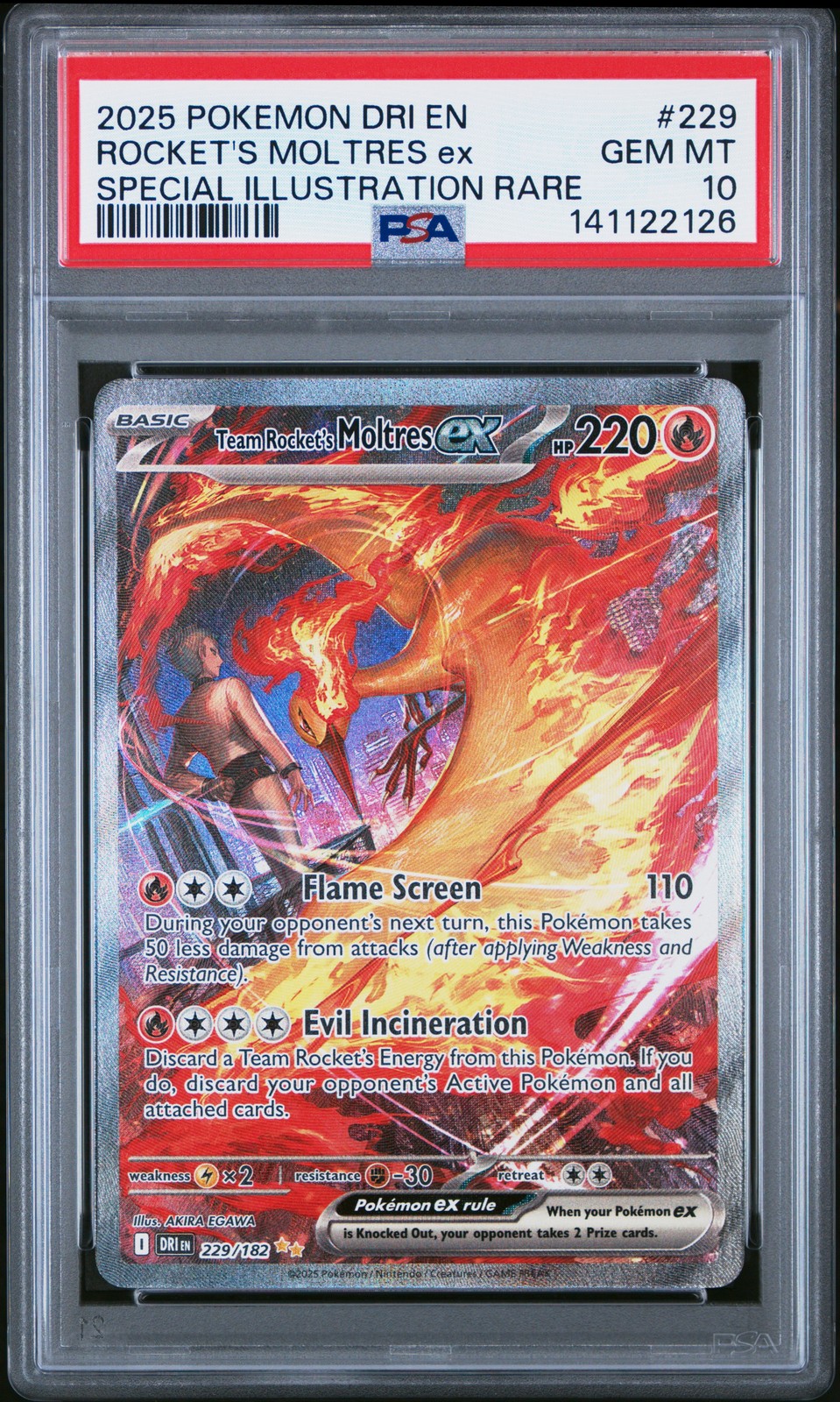 2025 POKEMON DRI EN-DESTINED RIVALS #229 TEAM ROCKET'S MOLTRES EX PSA 10