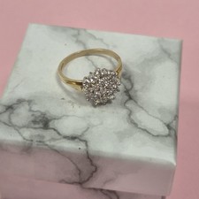 Vintage Yellow Gold White Cubic Zirconia Cluster Engagement Wedding Ring N 1/2