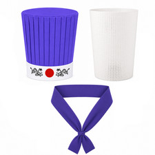 Purple Teppanyaki Hibachi Chef Hat Set Japanese Dragon Headband Chef Necktie